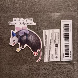 Whimsical Fairy Godpossum Sticker with Blue and Purple Accents